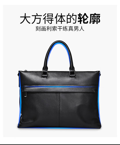 Men's Handbag Genuine Cowhide Leather Computer Bag Business Large Capacity Briefcase Crossbody Bag 