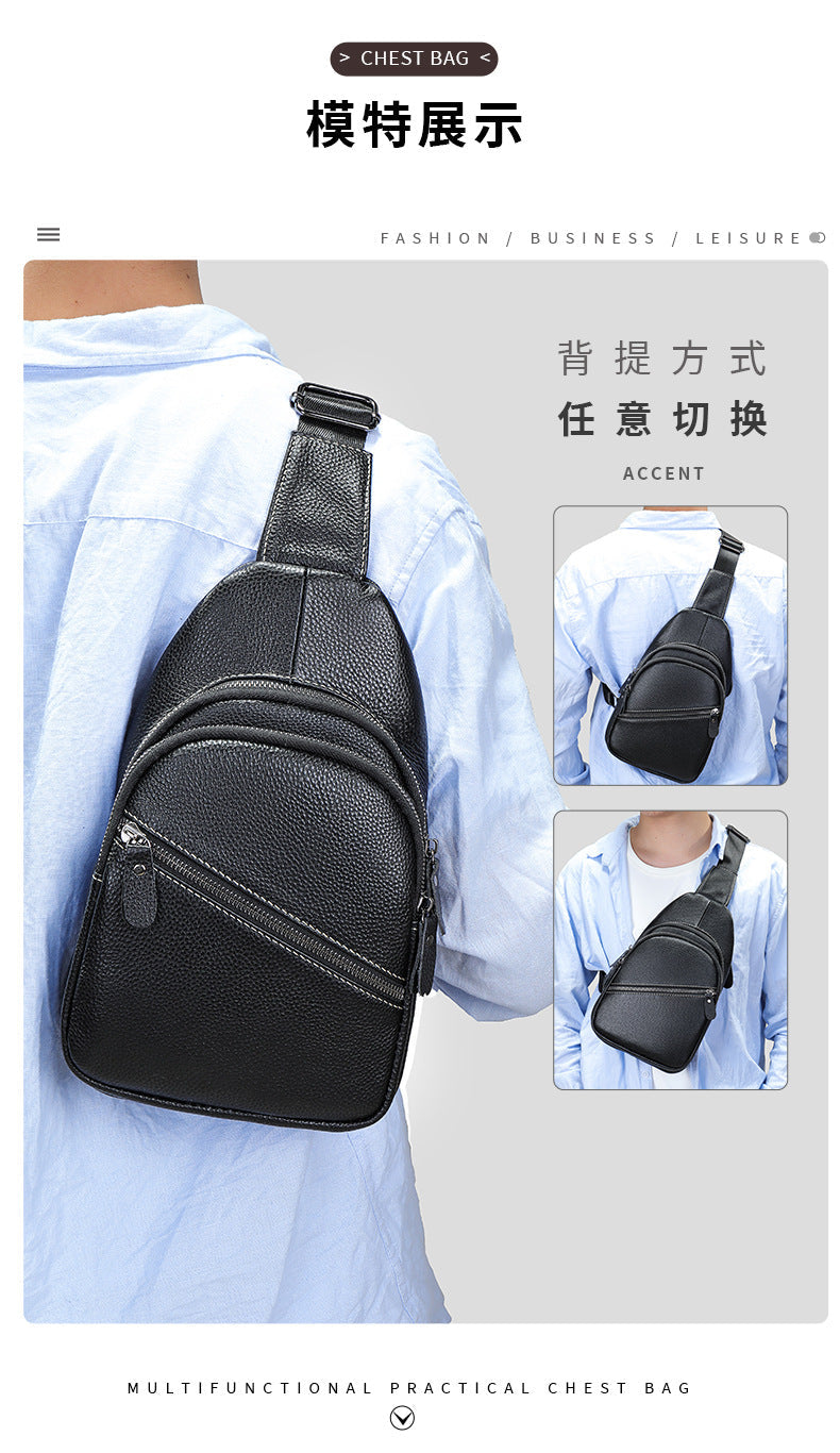 Men's Bust Bag Genuine Cowhide Leather Casual Fashion Men's Crossbody Bag Shoulder Bag 
