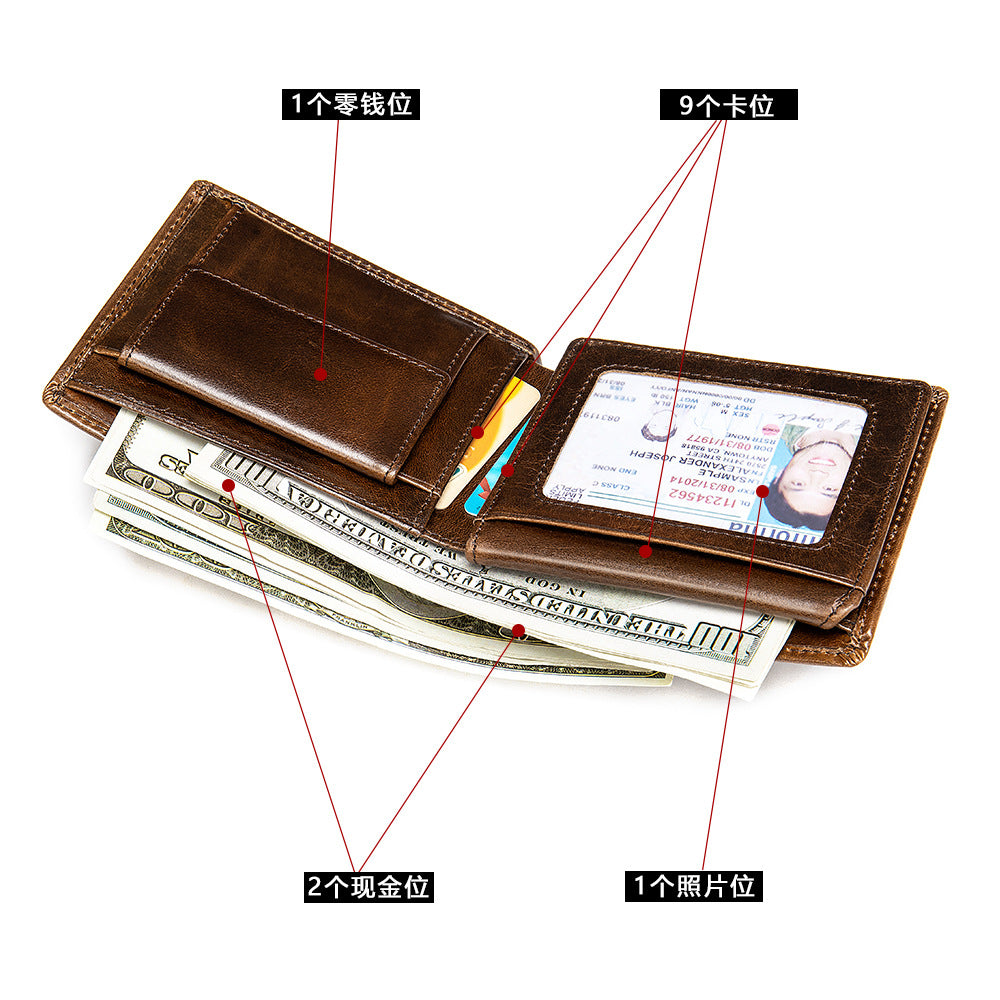 Men's short wallet cowhide retro anti-theft handmade men's wallet 