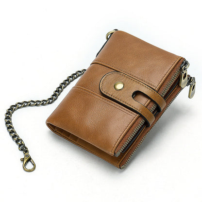 Men's short wallet genuine cowhide leather retro RFID anti-theft card bag 
