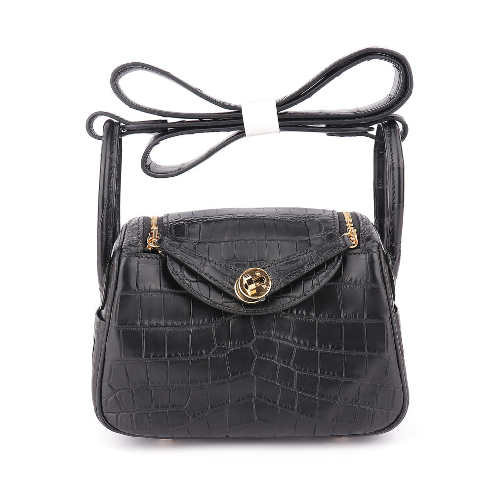 Matte crocodile skin women's bag genuine leather shoulder bag crossbody bag goes with anything