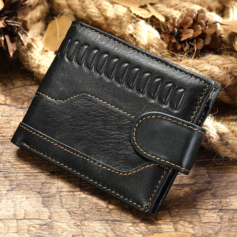 Men's Short Wallet Made of Genuine Cowhide Leather Retro Multifunctional Men's Card Bag Wallet 
