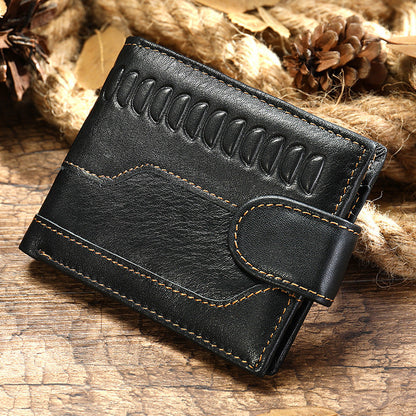 Men's Short Wallet Made of Genuine Cowhide Leather Retro Multifunctional Men's Card Bag Wallet 