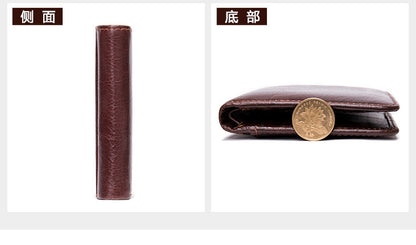 Men's short wallet, portable, compact, genuine cowhide leather, retro commuting fashion, card bag wallet for men 