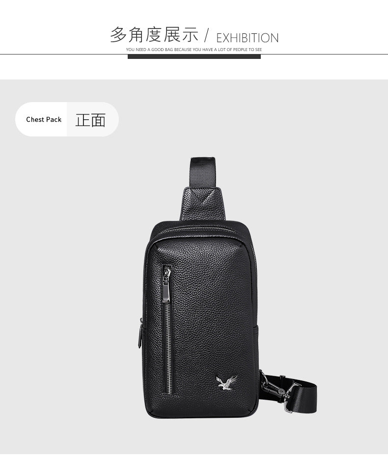 Men's bust bag cowhide Korean casual fashion simple crossbody bag 