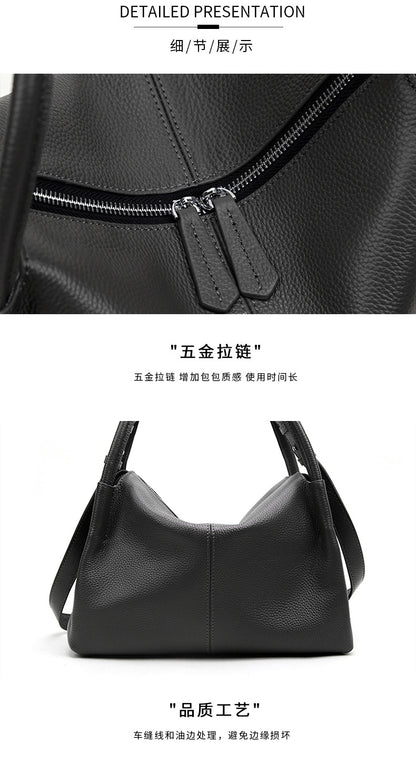 Ladies tote bag genuine leather bag large capacity simple commuter bag zipper handbag crossbody bag