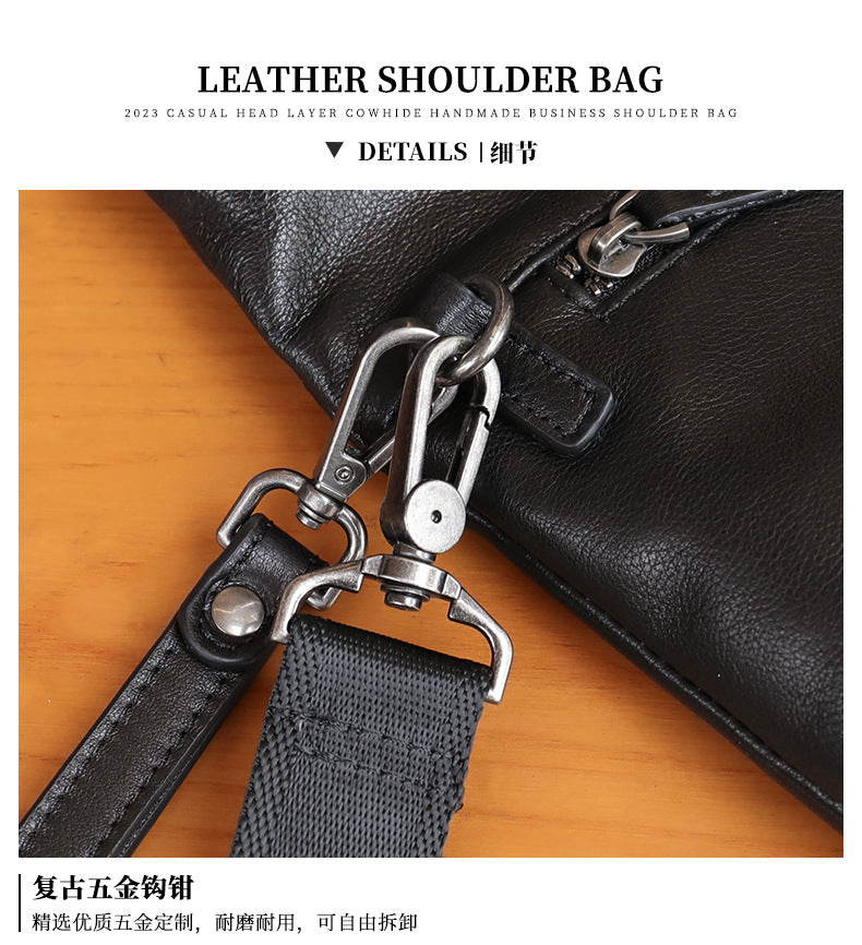 Men's Shoulder Bag Genuine Cowhide Leather Fashion Sports Crossbody Bag for Men 