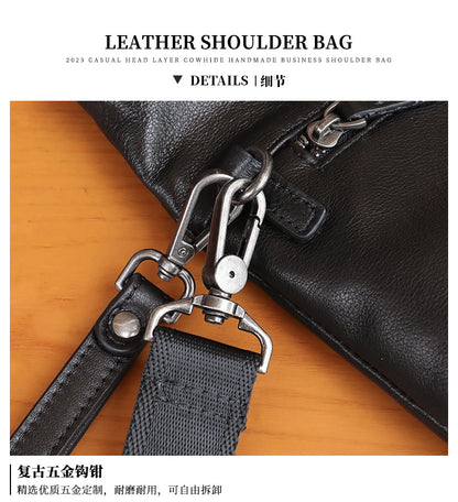 Men's Shoulder Bag Genuine Cowhide Leather Fashion Sports Crossbody Bag for Men 