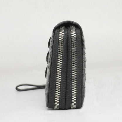 Siamese Crocodile Skin Men's Long Wallet Double Zipper Card Bag Genuine Leather Wallet Handbag 