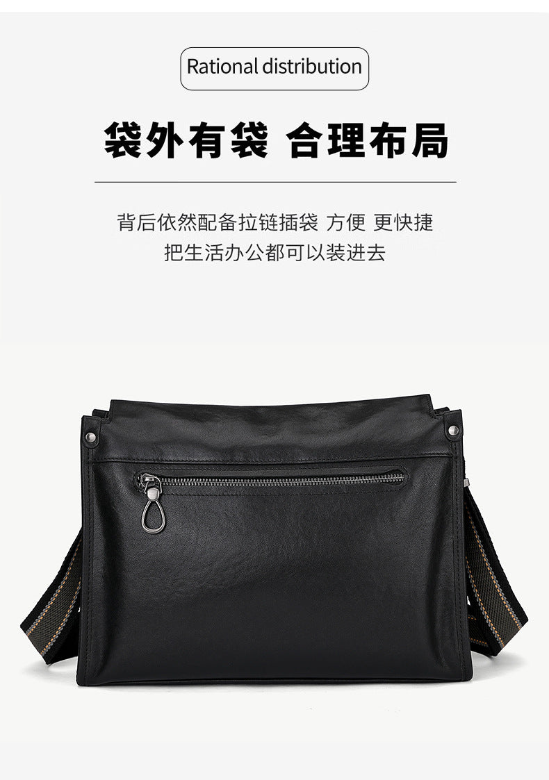 Men's Shoulder Bag Cowhide Genuine Leather Fashion Casual Commuting Crossbody Bag for Men 