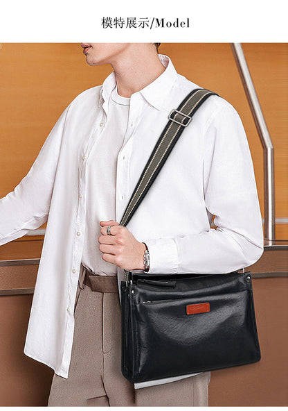 Men's Shoulder Bag Cowhide Genuine Leather Fashion Casual Commuting Crossbody Bag for Men 