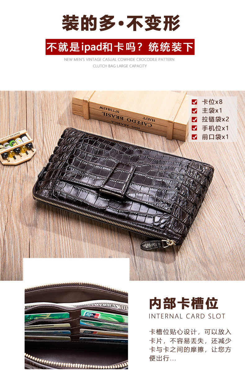 Men's Wallet Cow Leather Crocodile Crest Fashion Clutch Bag Smartphone Coin Card Holder Men's Wallet 