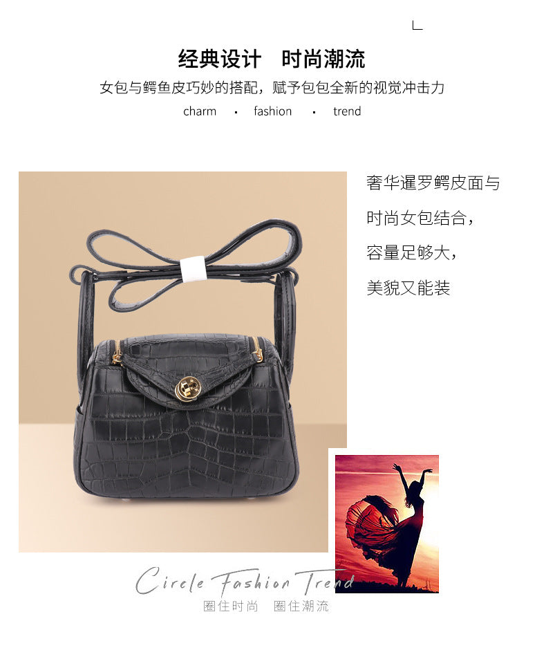 Matte crocodile skin women's bag genuine leather shoulder bag crossbody bag goes with anything