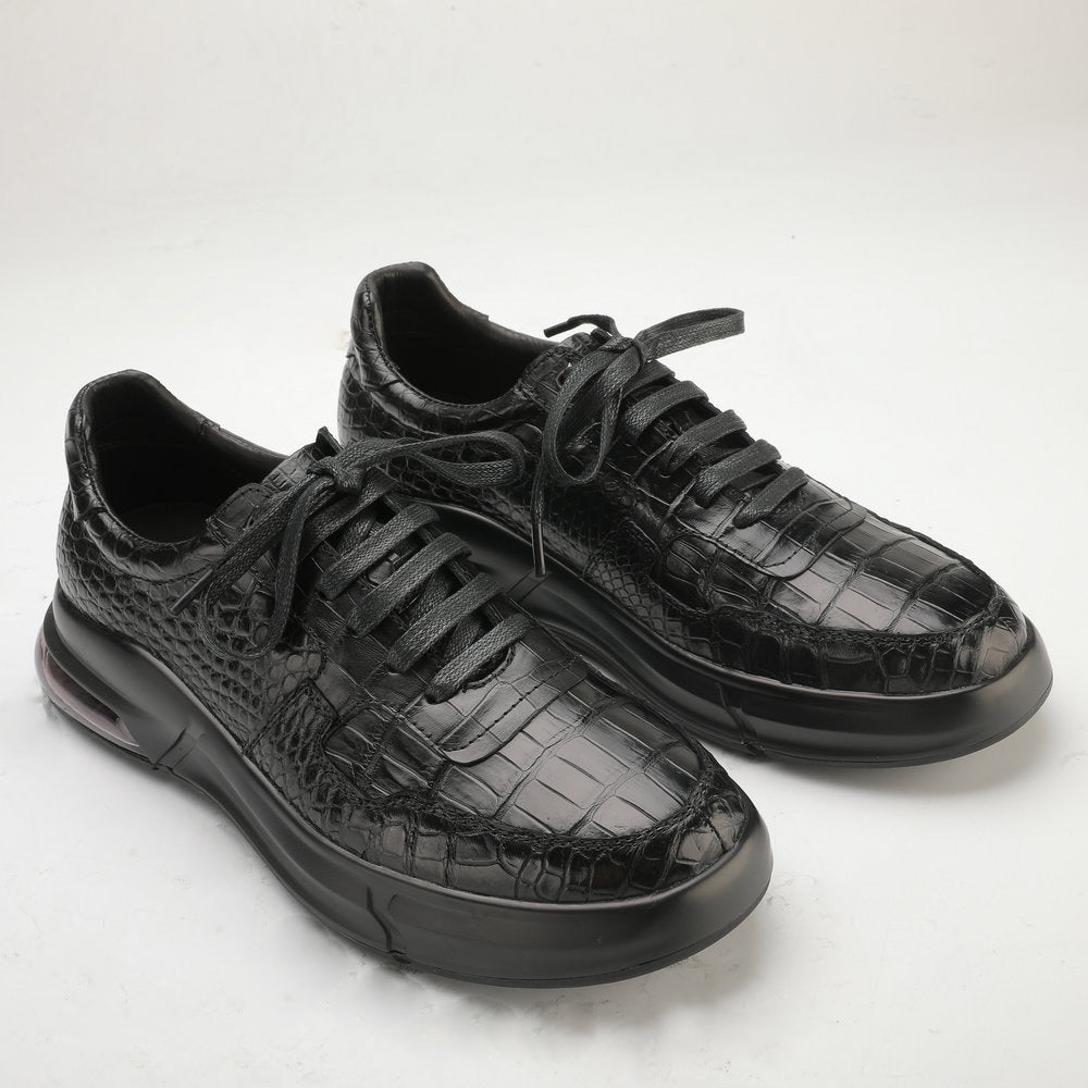 Crocodile Belly Skin Genuine Leather Men's Casual Shoes Rubber Thick Sole Athletic Shoes Air Cushion Damping Sneakers 