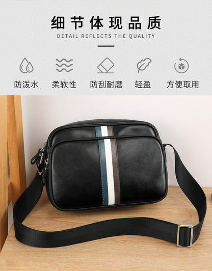 Men's shoulder bag, genuine cowhide leather, business fashion, large capacity, crossbody bag 