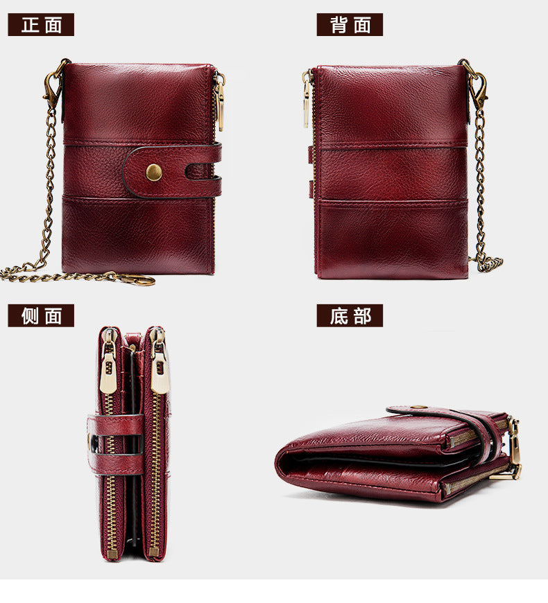 Men's short wallet genuine cowhide leather retro RFID anti-theft card bag 