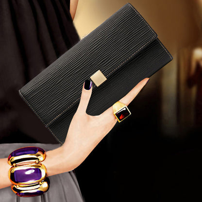 Women's genuine leather long wallet cowhide wallet ripple clutch bag fashion wallet