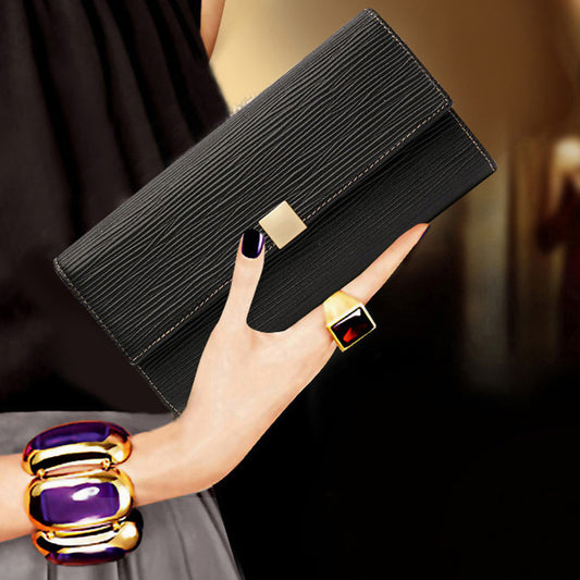 Women's genuine leather long wallet cowhide wallet ripple clutch bag fashion wallet