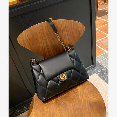 Ladies bag check chain bag genuine leather commuting large capacity shoulder bag tote bag