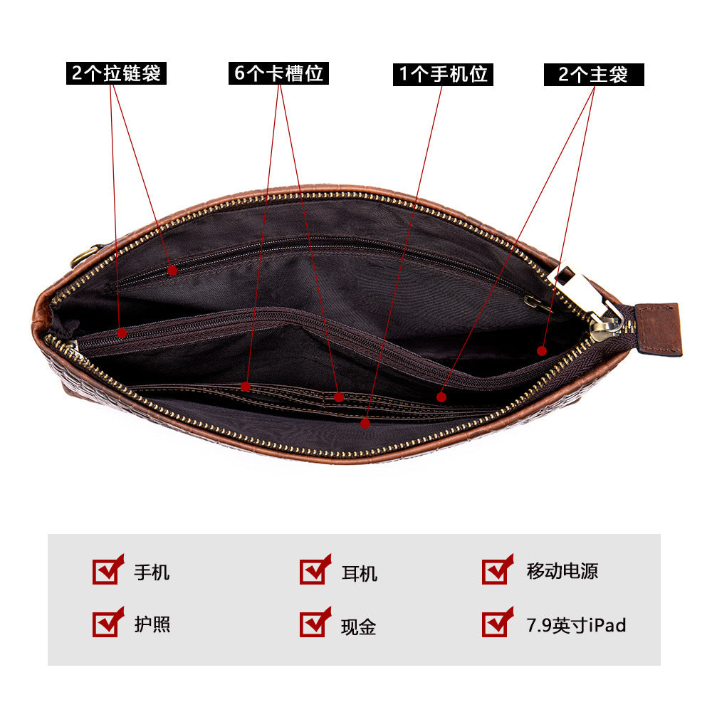 Men's Clutch Bag Business Crocodile Crest Cow Leather Handbag for Men 