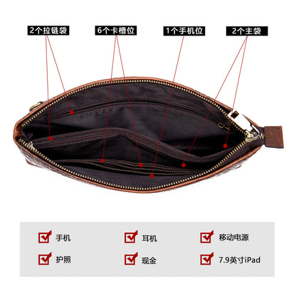Men's Clutch Bag Business Crocodile Crest Cow Leather Handbag for Men 