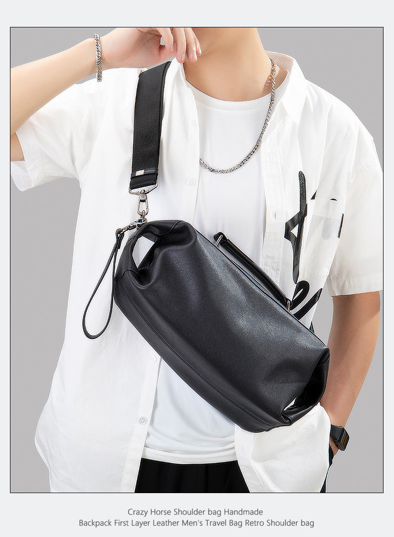 Men's Shoulder Bag Genuine Cowhide Leather Fashion Vintage Crossbody Bag for Men 
