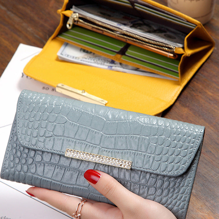 Ladies wallet cowhide simple crocodile pattern long wallet large capacity ladies clutch bag fashion