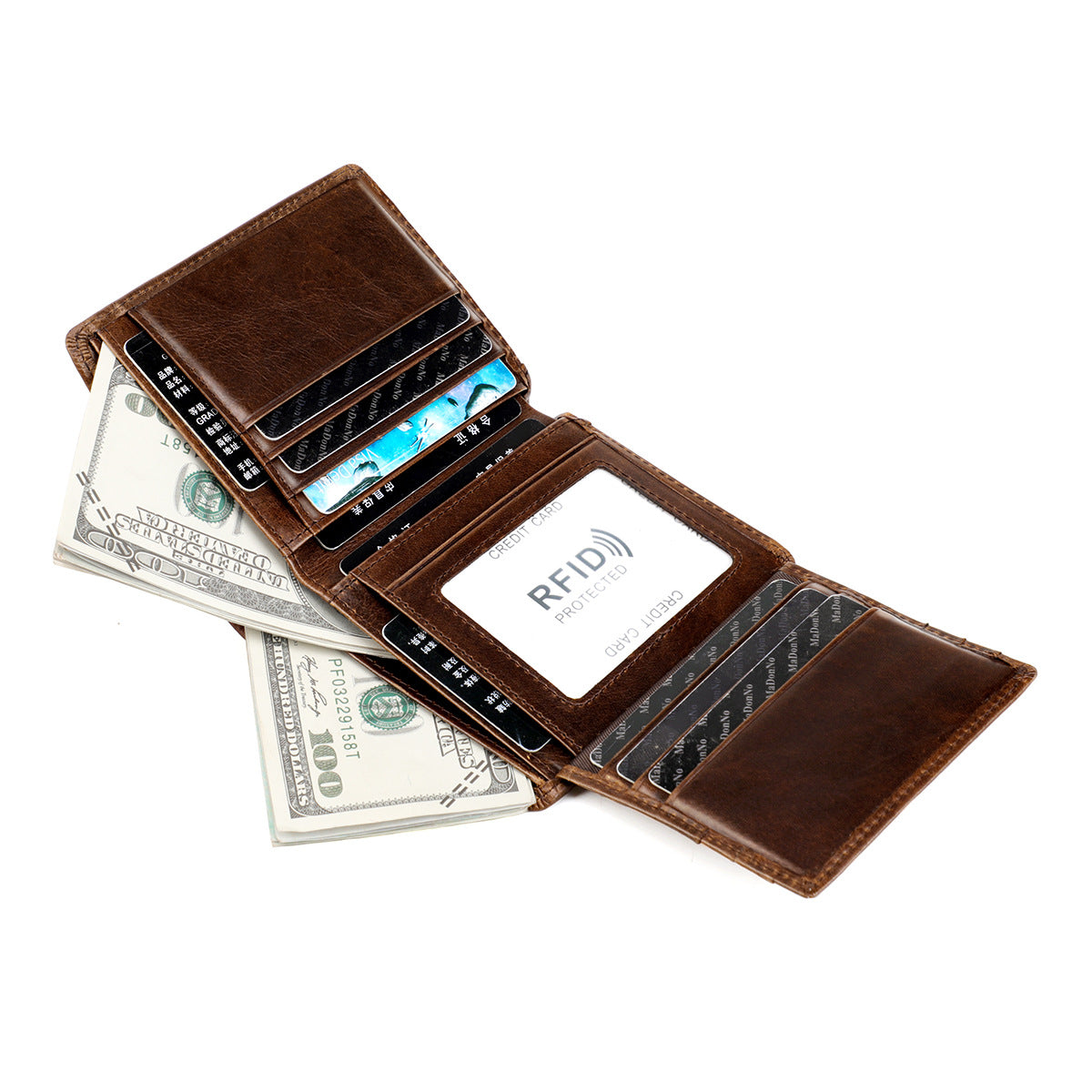 Men's wallet genuine cowhide leather RFID anti-theft brush large capacity multi-functional men's wallet 