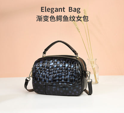 Women's handbag large capacity temperament ladies genuine leather crocodile pattern shoulder bag crossbody bag goes with anything