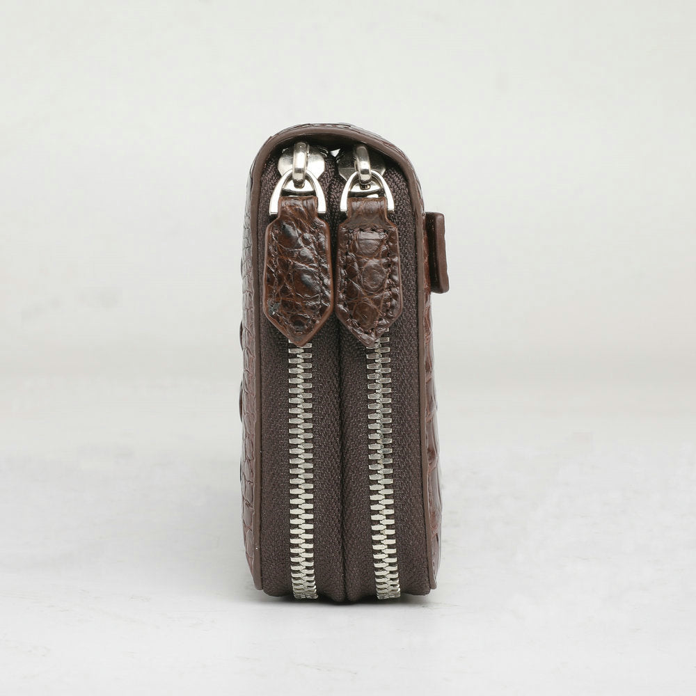 Siamese Crocodile Skin Men's Long Wallet Double Zipper Card Bag Genuine Leather Wallet Handbag 