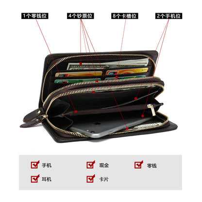 Men's Clutch Bag Genuine Cowhide Leather Wallet Card Holder Business Large Capacity Long Wallet Men's Handbag 