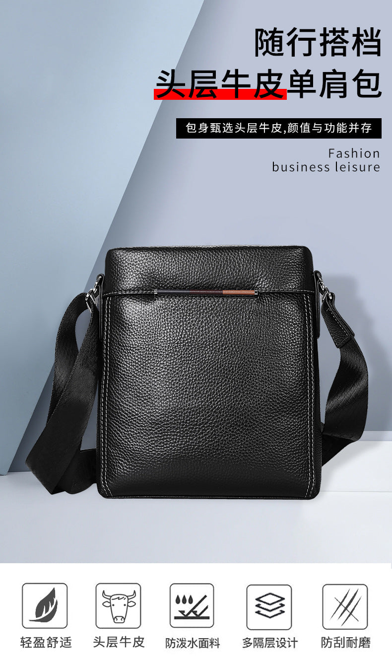 Men's Shoulder Bag Genuine Cowhide Leather Korean Fashion Business Casual Crossbody Bag for Men 