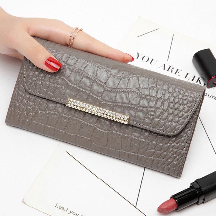 Ladies wallet cowhide simple crocodile pattern long wallet large capacity ladies clutch bag fashion