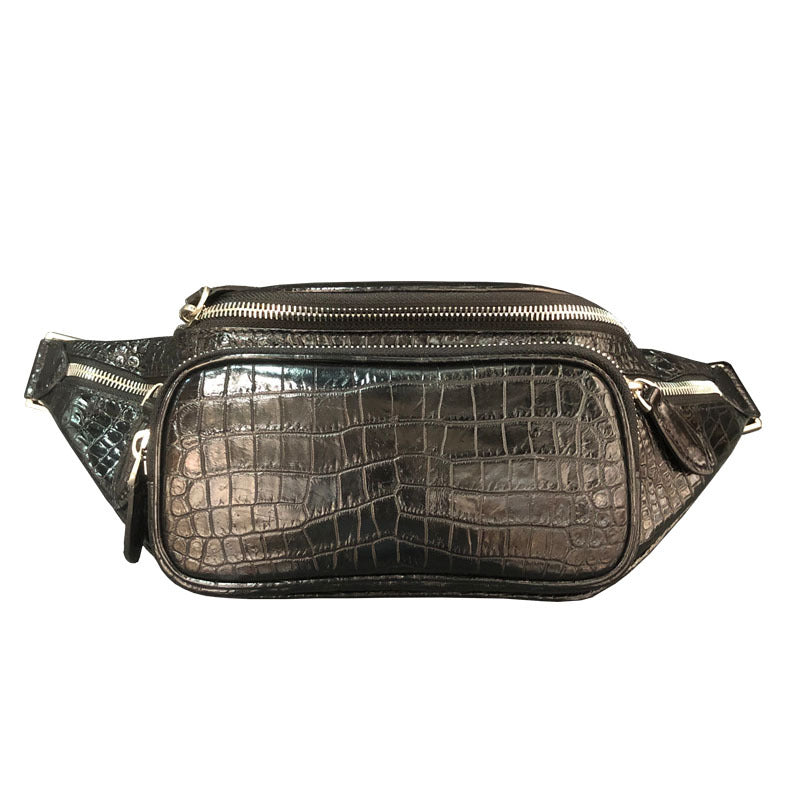 Men's waist pouch made of crocodile skin genuine leather Casual fashion Bust bag Crossbody bag 