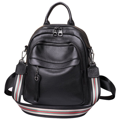 Black Backpack Large Capacity Casual Headlayer Cowhide Backpack Handbagable Shoulder Bag