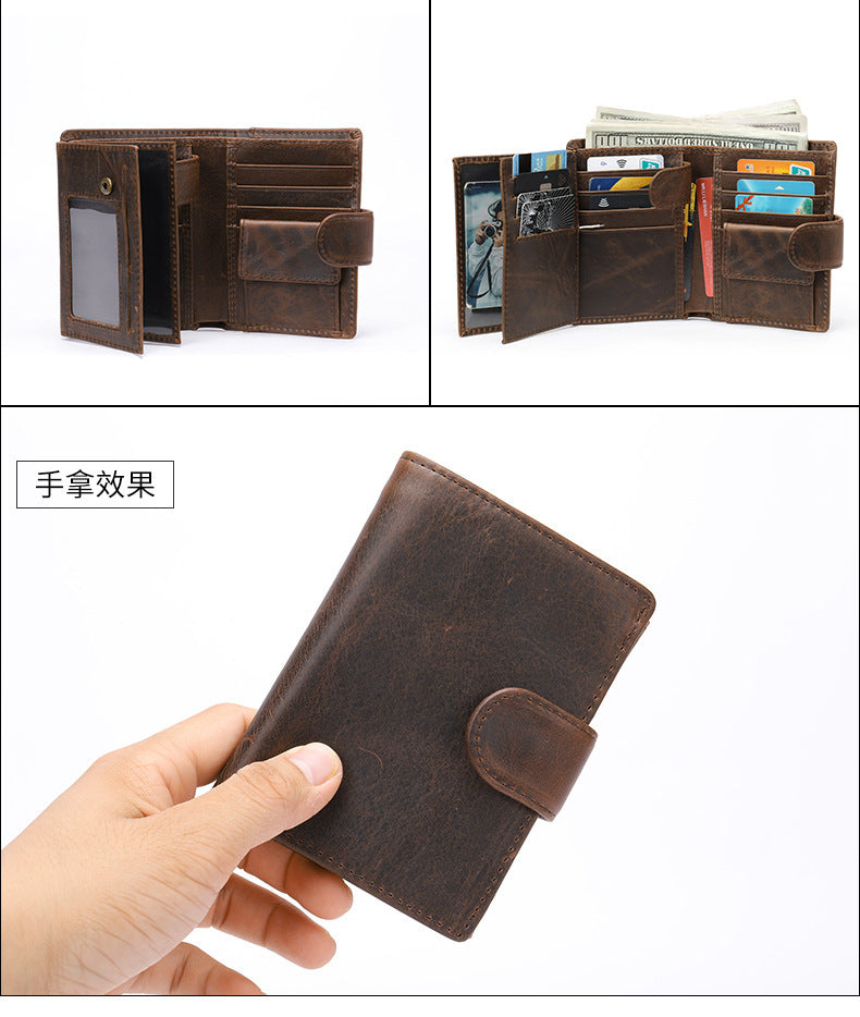 Men's short wallet cowhide genuine leather retro clutch bag card bag men's wallet 