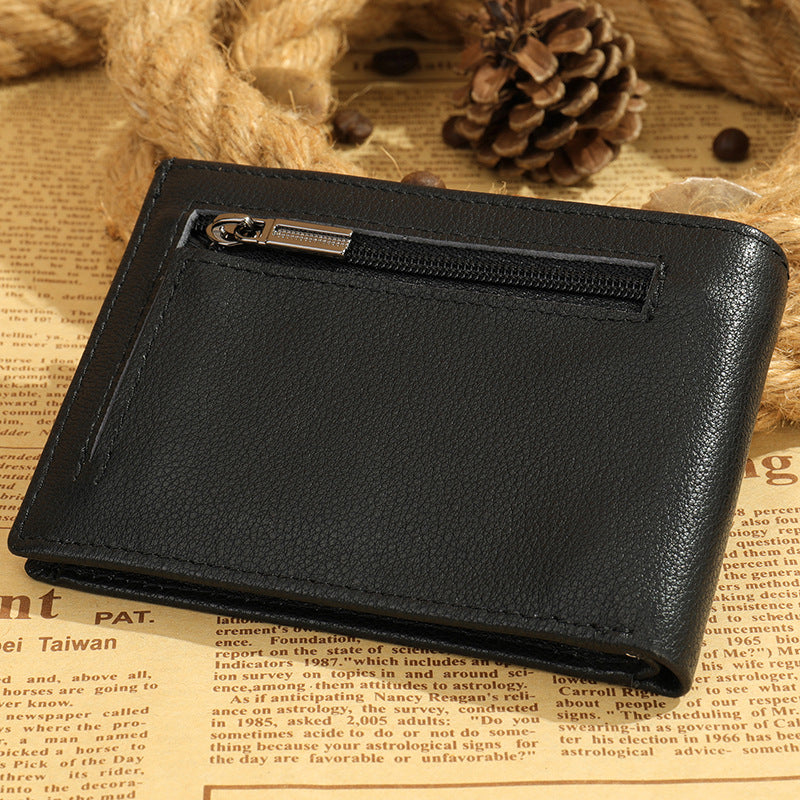 Men's short wallet cowhide magnetic snap anti-theft brush RFID coin card holder card bag wallet for men 