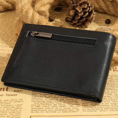 Men's short wallet cowhide magnetic snap anti-theft brush RFID coin card holder card bag wallet for men 
