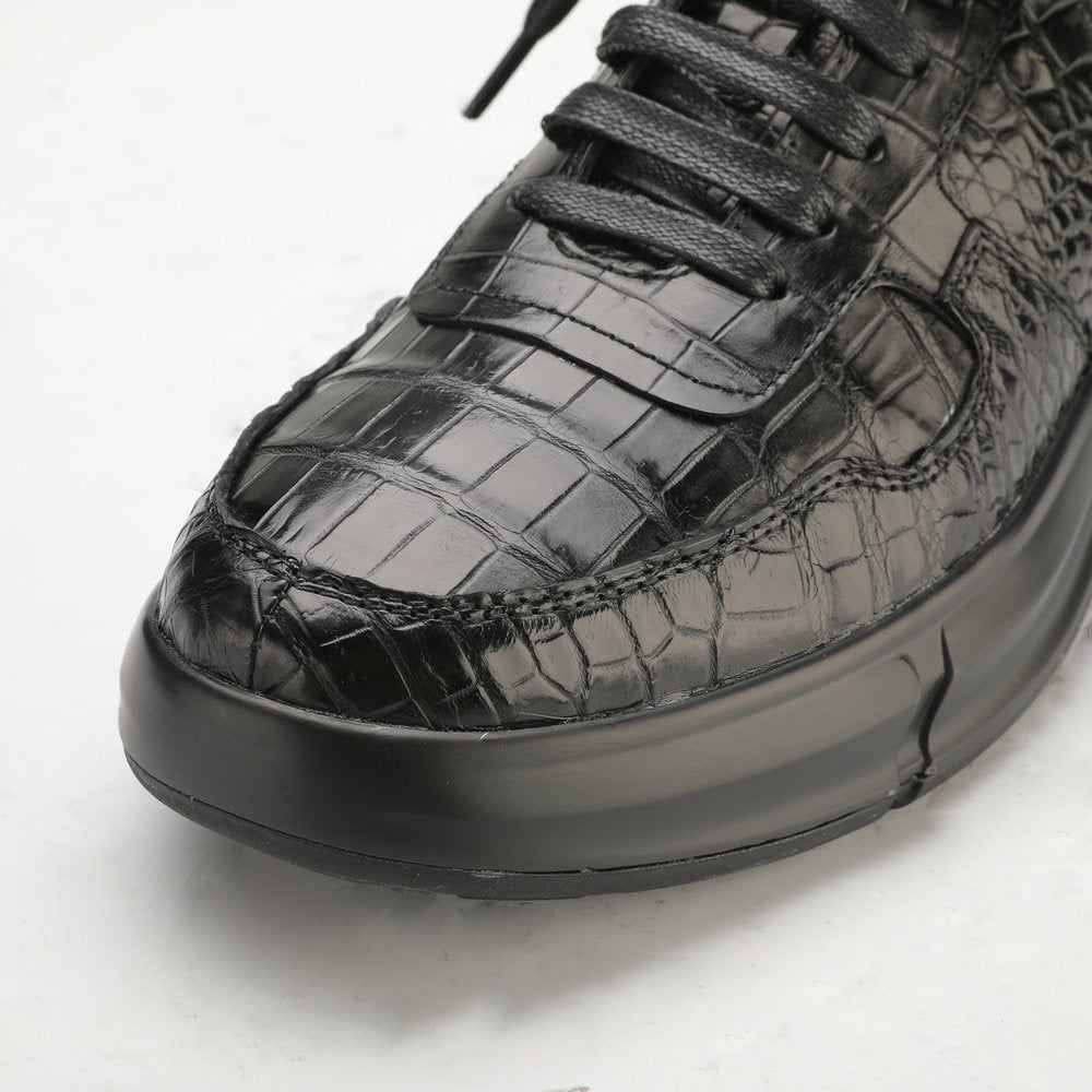 Crocodile Belly Skin Genuine Leather Men's Casual Shoes Rubber Thick Sole Athletic Shoes Air Cushion Damping Sneakers 