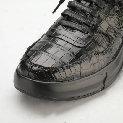 Crocodile Belly Skin Genuine Leather Men's Casual Shoes Rubber Thick Sole Athletic Shoes Air Cushion Damping Sneakers 