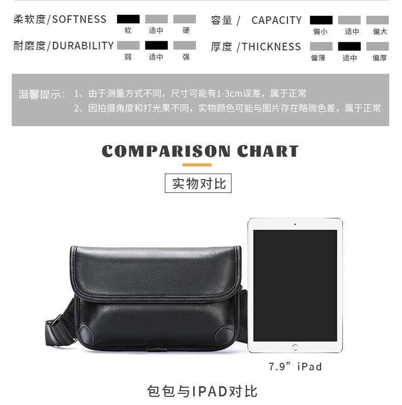 Men's Shoulder Bag Genuine Cowhide Leather Simple Fashion Men's Crossbody Bag 