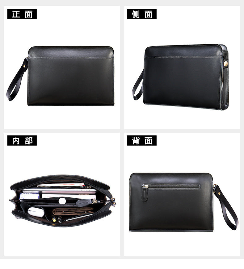 Men's Clutch Bag Cow Leather Crazy Horse Vintage Men's Handbag 