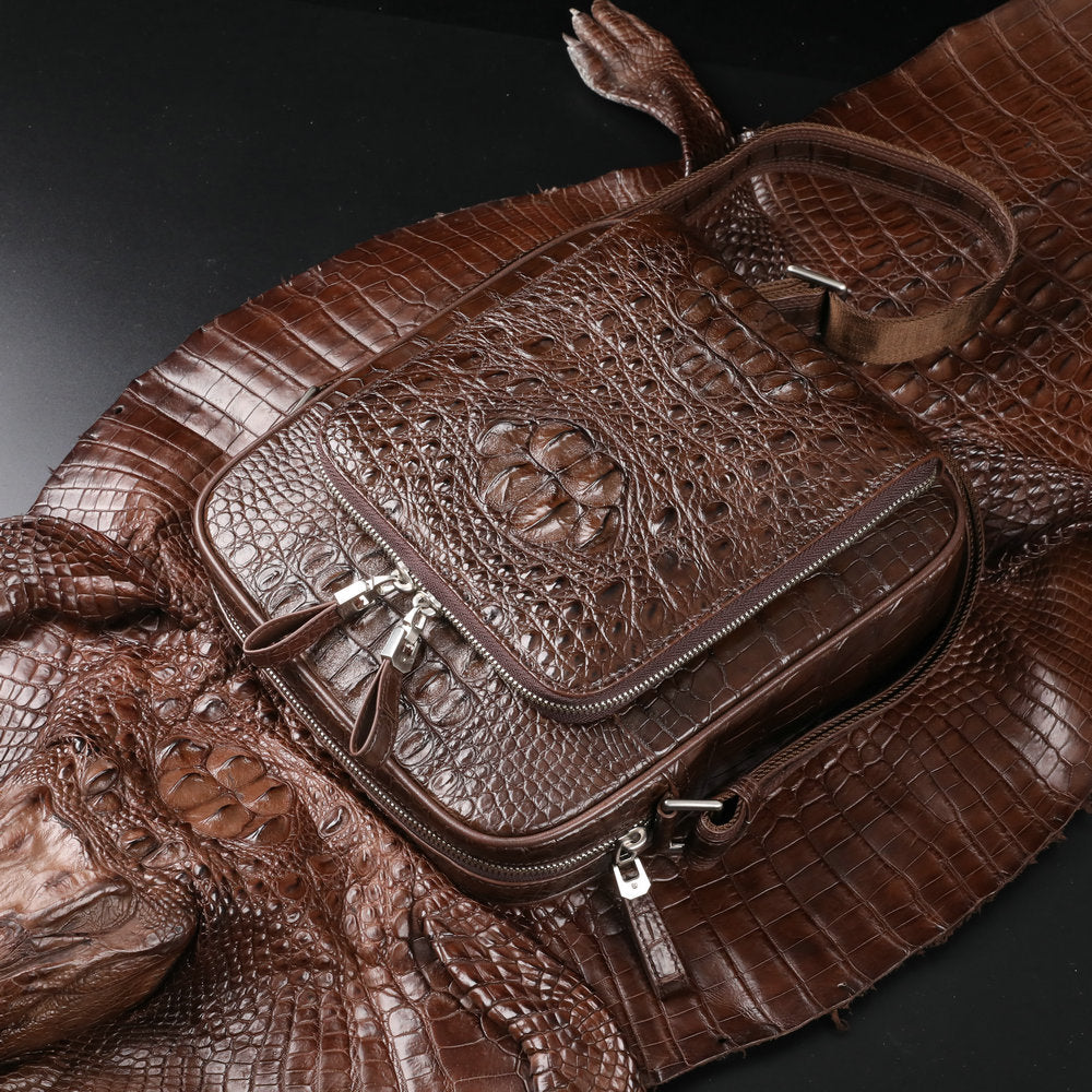 Siamese crocodile skin shoulder bag genuine leather business trip office business crossbody men's bag 