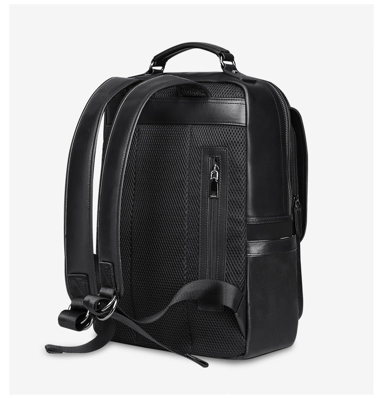 Men's backpack, genuine cowhide leather, casual business, travel fashion, waterproof, large capacity, double shoulder backpack 
