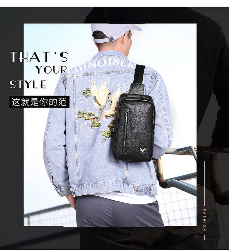 Men's bust bag cowhide Korean casual fashion simple crossbody bag 