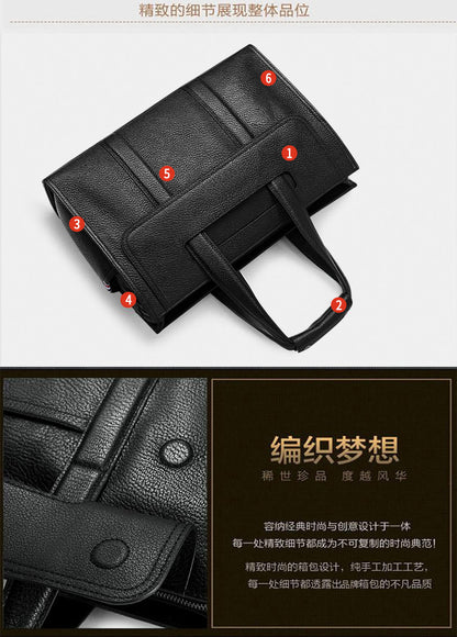 Men's Briefcase Genuine Cowhide Leather Computer Bag Business Large Capacity Handbag Crossbody Bag 