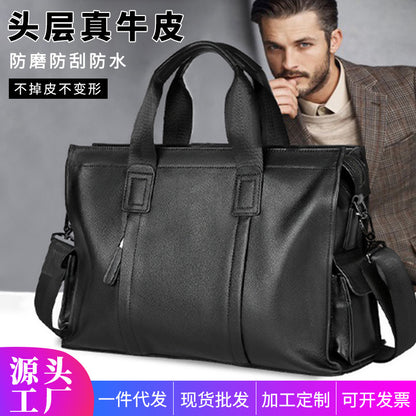 Men's handbag genuine leather cowhide computer bag business large capacity briefcase 