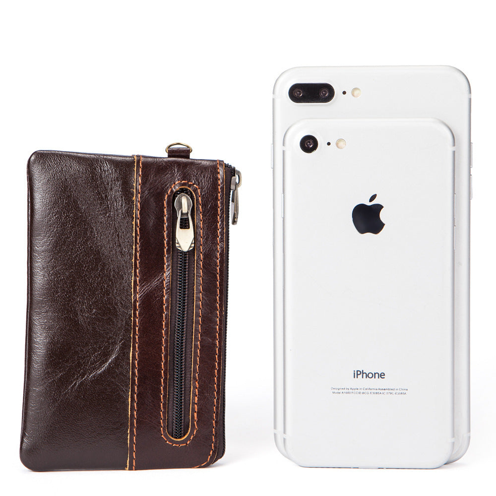 Men's Wallet Cow Leather Retro Casual Zipper Large Capacity Men's Wallet Coin Bag 