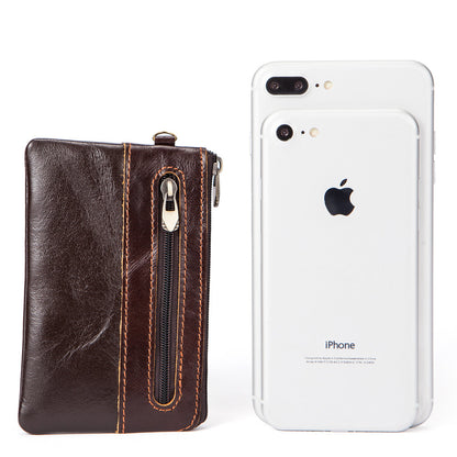 Men's Wallet Cow Leather Retro Casual Zipper Large Capacity Men's Wallet Coin Bag 