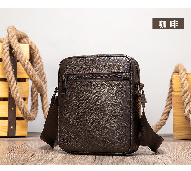 Men's shoulder bag Genuine cowhide leather business commuter lychee pattern crossbody bag for men 